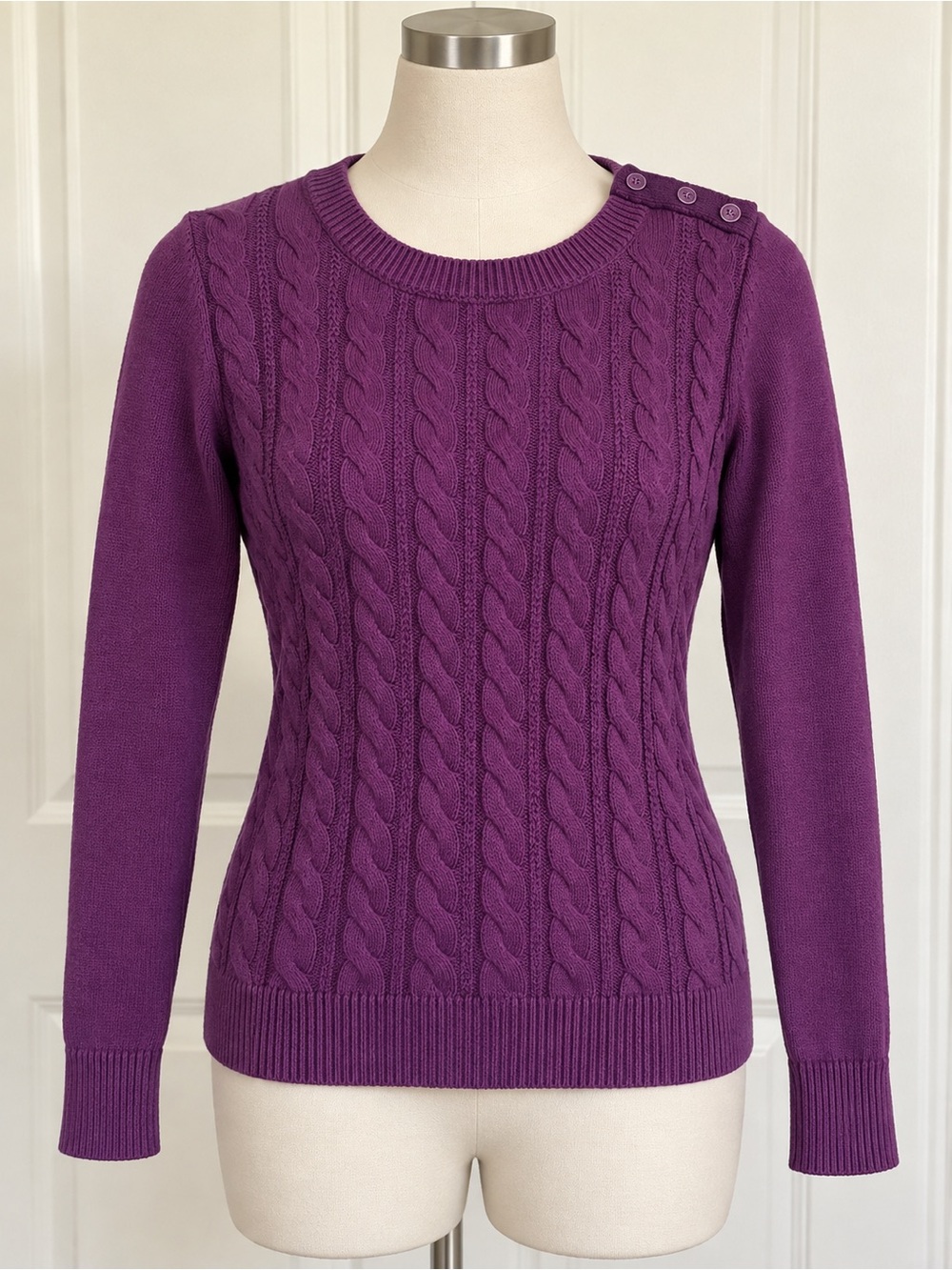 Talbots Purple Cable Crewneck Sweater
